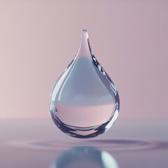 Wall Mural - A realistic 3D droplet of water, showcasing reflections and a blue hue, isolated against a clean background, symbolizing water conservation