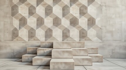 Wall Mural - geometric stone podium with abstract art background, showcasing contemporary design elements and art
