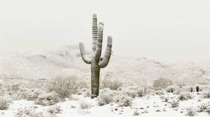 Wall Mural - Saguaro Cactus in a Winter Wonderland