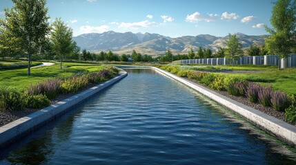 Poster - Serene Landscape with a Winding Canal