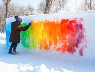 Artist Creates Colorful Snow Graffiti in Winter Landscape