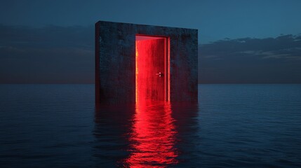 Wall Mural - A red door is floating in the water