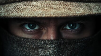 Canvas Print - A man with a hat and scarf covering his face