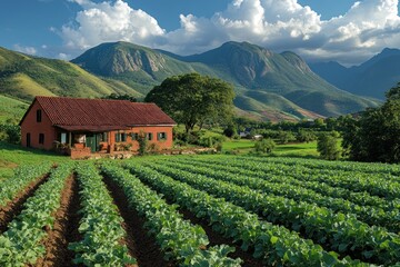 Wall Mural - Farmhouse in a Mountain Valley