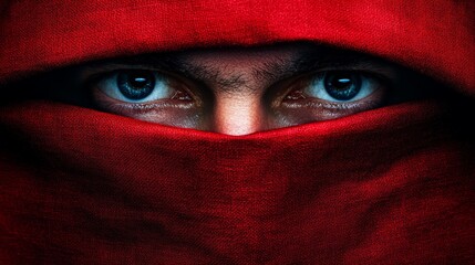 Poster - A man with blue eyes is wearing a red scarf