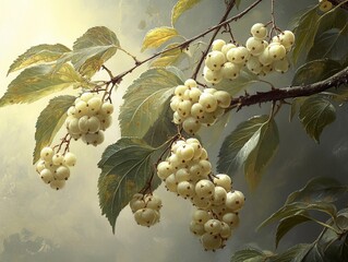 Canvas Print - White Berries on a Branch: A Still Life Painting