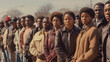 © Marie - photograph of a group of African American people standing in a row, a parade of American people in 80's, Commemorate Civil Rights Day