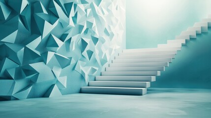 Wall Mural - steps of transformation: a set of floating stairs leading from a dark, confined space into an open, 