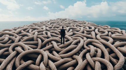 Wall Mural - tangled path: a long, winding path filled with knots and tangles, representing the complicated and d