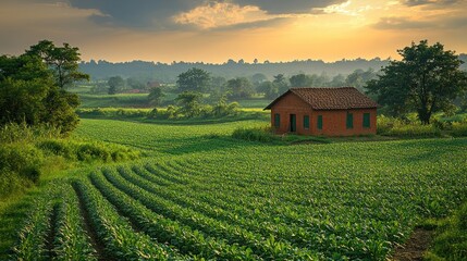 Poster - Lonely House on a Green Field