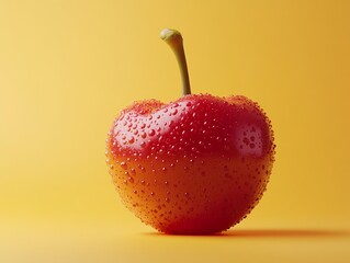 Wall Mural - Red Cherry with Water Drops on Yellow Background - Fresh Fruit Still Life