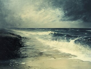 Canvas Print - Dramatic Seascape: Waves Crashing on a Sandy Shore