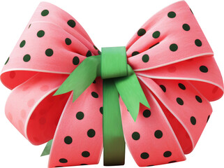 Wall Mural - Pink polka dot bow with green ribbon