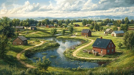 Poster - Peaceful Village in the Countryside