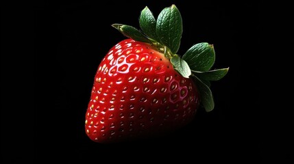 Canvas Print - A Single Strawberry on Black Background