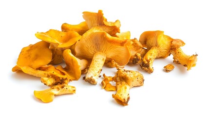 Wall Mural - Fresh chanterelle mushrooms isolated on white background 