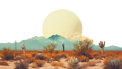Wall Mural - png retro collage of desert landscape astronomy outdoors.