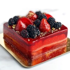 Poster - Delicious homemade red velvet cake with fresh berries on white background 