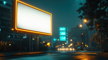 Canvas Print - Blank Billboard in City at Night