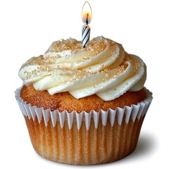 Poster - Birthday cupcake with butter cream icing isolated on white background  