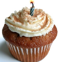 Wall Mural - Birthday cupcake with butter cream icing isolated on white background  