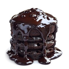 Canvas Print - A stream of rich chocolate dripping down the sides of a cake isolated on a clean white background  