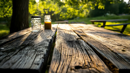 Rustic Wooden Table Set in Natural Outdoor Light