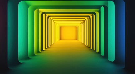 Wall Mural - Abstract green and yellow tunnel