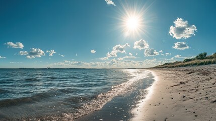 Poster - Serene Beach with Clear Sky and Bright Sunlight