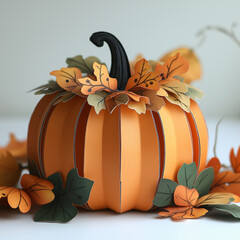 Wall Mural - Vector illustration of a cute pumpkin made of paper for packaging
