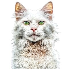 Canvas Print - White cat, watercolor illustration isolated on white background  