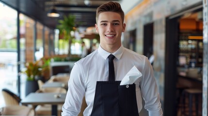 Sticker - Smiling Waiter in a Restaurant