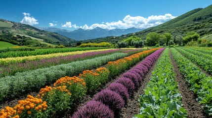 Sticker - Colorful Flower Field with Mountains in Background