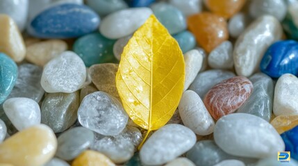 Vivid Leaf Against Colorful Stones - Nature's Contrast Close-Up