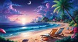 © Arceli - Fantasy beachscape at twilight in vibrant anime cartoon style