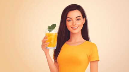 woman holding a glass of fresh orange juice, a healthy lifestyle