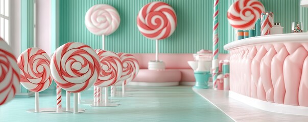 Poster - Candy Shop Interior with Lollipop Decorations.