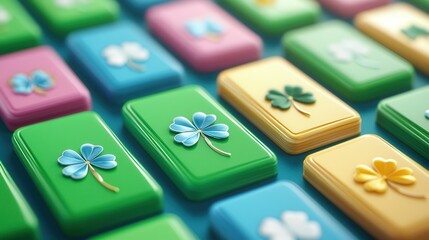 Canvas Print - Colorful Four Leaf Clovers on Square Tiles.