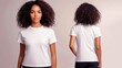 © Pricha.RT - A model showcasing a plain, one-color t-shirt in both front and back views, offering a clean and simple look perfect for casual wear or custom printing.