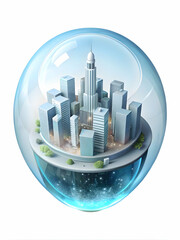 Canvas Print - Holographic Policy Simulator: Macro View of Miniature City in Holographic Bubble with Data Streams, Rotating Camera Revealing Policy Outcomes - Isolated on White Background