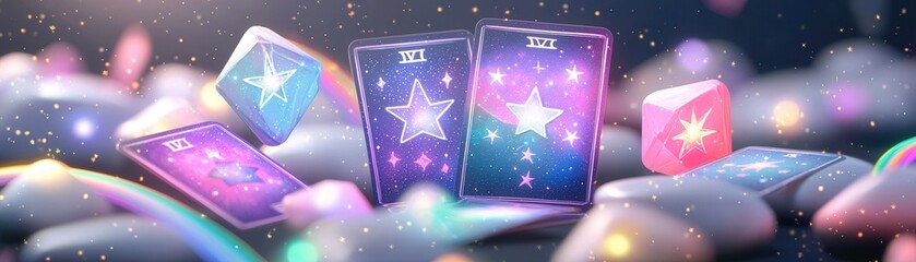 Sticker - Magical Tarot Cards with Stars and Crystals.