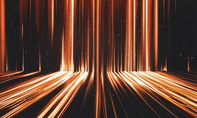Wall Mural - A dark, futuristic scene with glowing orange lines creating a sense of depth and energy.