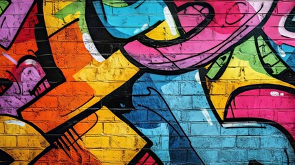 a dynamic display of colorful graffiti art with intertwining patterns and shapes painted on an urban