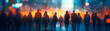 © Netaya - Abstract Digital Art of Silhouettes Connecting in a Business Network with Soft Bokeh Lights � Perfect for Advertising and Community Growth Visuals