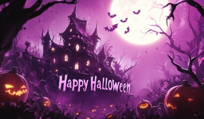Wall Mural - a purple Halloween background with text 