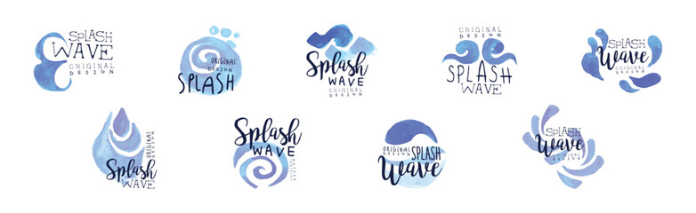 Sticker - Splash Wave Logo Original Design with Aqua Vector Set