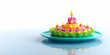 © Netaya - 3D Icon of Loy Krathong Floating on Water - Vector Illustration Highlighting Serene Beauty with Detailed Banana Leaves and Flowers on White Background