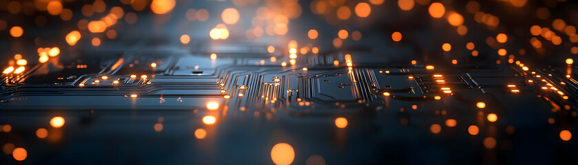 Wall Mural - Artistic Abstract Circuit Board with Bokeh Lights: Symbolizing Technology Innovations and Business Connections for Stock Photography