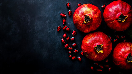 Sticker - Top view of featuring pomegranates on a black background.