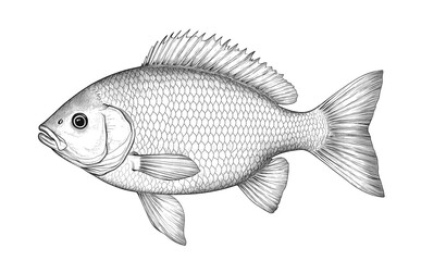 Wall Mural - Fish sketch dorado gilt-head bream. Vintage retro print, black white gilt-head bream fish sketch ink pencil style drawing, linear drawing, engrave old school. Sketch artwork dorado fish. Illustration